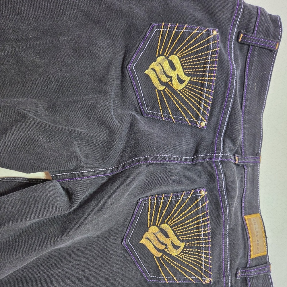 Vintage ROCAWEAR Jeans Dark Blue Size 18 Streetwear Y2K Purple Stitch - Picture 11 of 13